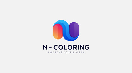 Alphabet Letter N colorful logo icon design template