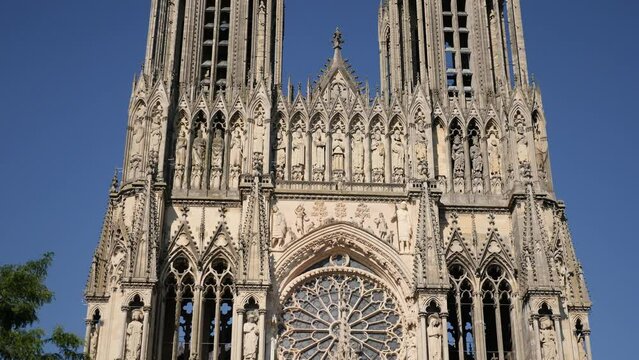 Landscape view of ornate Our Lady of Reims Cathedral - Notre Dame de Reims Cathedral, France