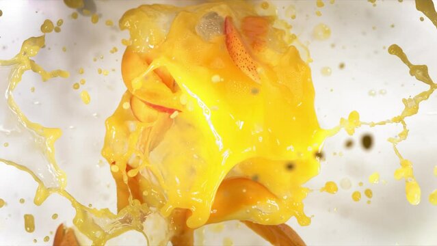 Slow Motion of Explosion Mango Slices and Burst Juice