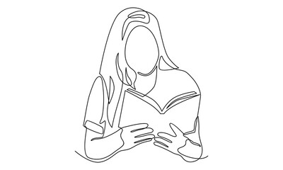 continuous line of girl reading book