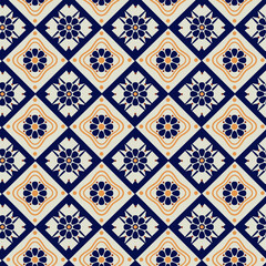 Talavera pattern. Azulejos portugal. Turkish ornament. Moroccan tile mosaic. Spanish porcelain. Ceramic tableware, folk prin Design for background, carpet, wallpaper, fabric, vector illustraion.
