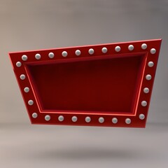 3D sign with bulb retro style red color background 3D illustration