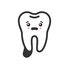 Cystic tooth with emotional face, cute vector icon illustration