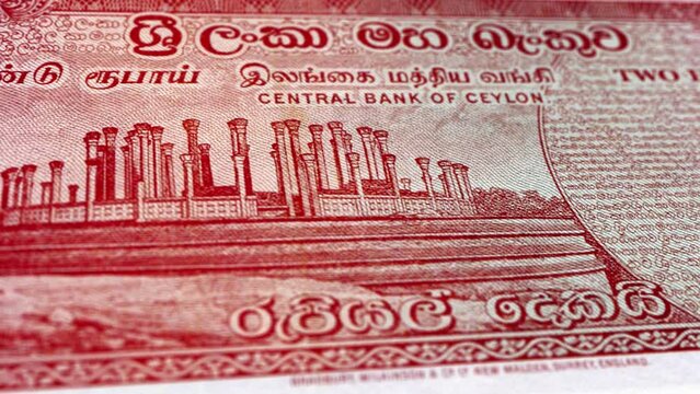 Sri Lanka Sri Lankan Rupee 2 Banknotes, Two Sri Lankan Rupee, Close-up and macro view of the Sri Lankan Rupee, Tracking and Dolly Shots 2 Sri Lankan Rupee banknote Observe and Reserve Side, Sri Lankan