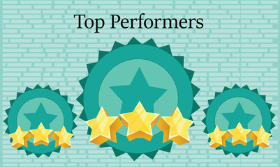 Top Performers. High Performing Employees. Congratulations, Winners, Top three winners, Recognition. Vector Illustration showing star performer placeholders, stars, 3d stars. 