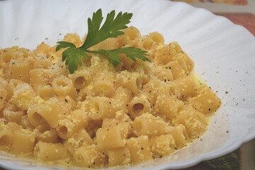 Traditional Italian Pasta With Egg, Cheese And Pepper