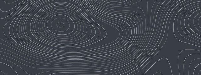 Black and white abstract topographic map with lines and circles background. Topographic map and place for texture. Topographic gradient linear background with copy space. Vector illustration