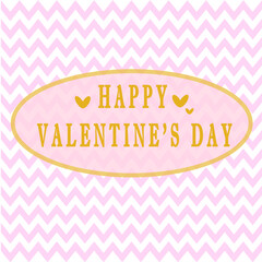 Naklejka premium Happy valentine's day phrase in a golden frame on pink and white zigzag background 