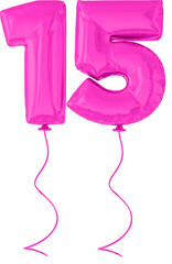 Number 15 Pink Balloon 