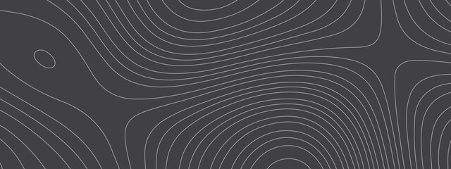 Black and white abstract topographic map with lines and circles background. Topographic map and place for texture. Topographic gradient linear background with copy space. Vector illustration