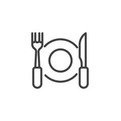 Plate with fork and knife line icon