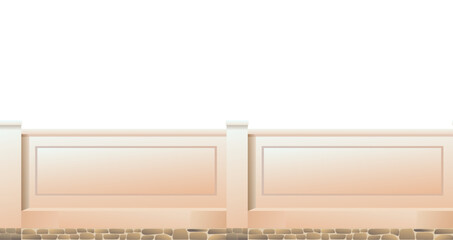 Plastered stone fence. Horizontal seamless design. Isolated on white background Vector.