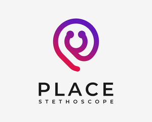 Obraz premium Stethoscope Nurse Doctor Medical Equipment Pin Map Place Location Simple Line Vector Logo Design