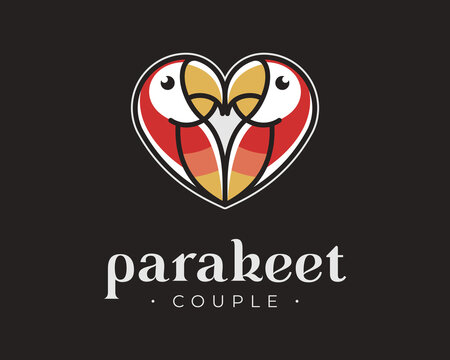 Parrot Bird Macaw Parakeet Cartoon Mascot Couple Love Heart Romantic Illustration Vector Logo Design