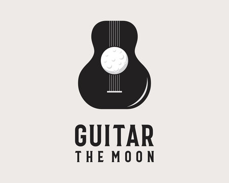 Guitar Moon Music Musical Instrument Moonlight Night Sky Space Acoustic Vintage Vector Logo Design
