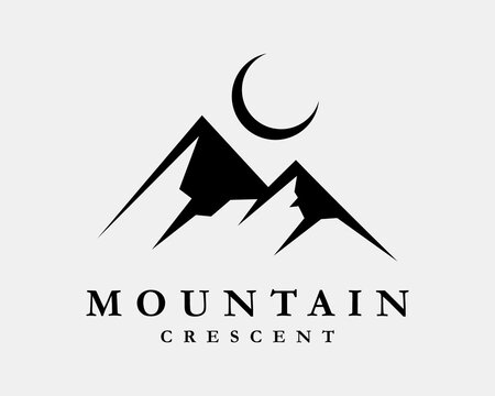 Mountain Crescent Moon Peak Hill Landscape Moonlight Lunar Eclipse Scenery Vector Logo Design