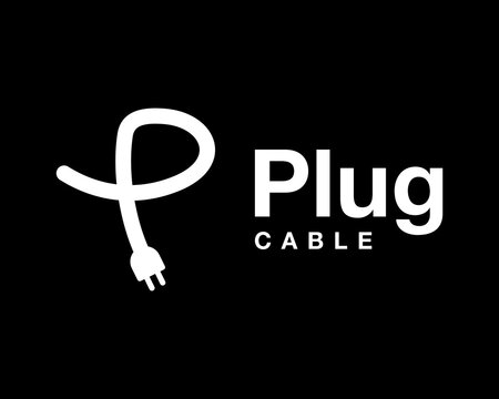 Plug Cable Power Electricity Wire Socket Cord Adapter with Letter P Simple Line Vector Logo Design