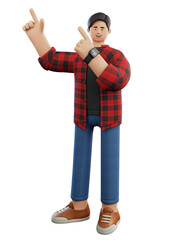 3D render illustration. Cartoon character of a young man wearing a red flannel shirt isolated on white background. Image for school, college, study, or casual situation
