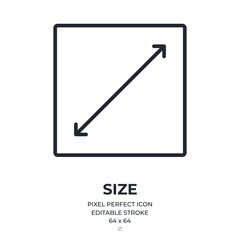 Size and diagonal editable stroke outline icon isolated on white background flat vector illustration. Pixel perfect. 64 x 64.