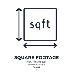 Square footage area editable stroke outline icon isolated on white background flat vector illustration. Pixel perfect. 64 x 64. - obrazy, fototapety, plakaty