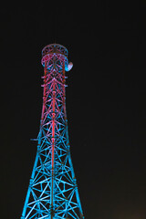 夜空に浮かび上がる鉄塔のイルミネーション