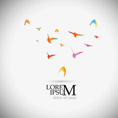 Fototapeta na wymiar Abstract colored flying birds. Mixed media. Multi-colored birds logo. Vector illustration
