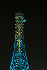 夜空に浮かび上がる鉄塔のイルミネーション