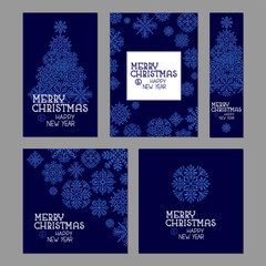 Merry Christmas and Happy New Year. Postcards and banners design, vector illustration set