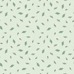 Watercolor little leaves on green background. Abstract Simple Print for textile, fabric.