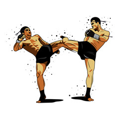 vector illustration of muay thai fighter kicking