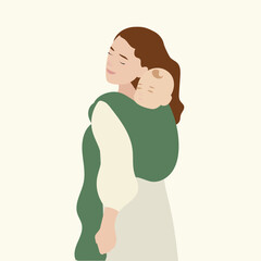 Mother babywearing. Family portrait of mother and baby	