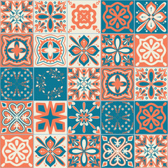 Ceramic tile with square patterns orange blue color, ceramic tile design vector Illustration