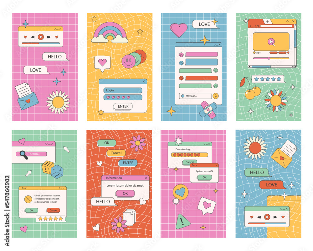 Wall mural cute nostalgic 90s retro vaporwave post and story template. social media stories and posts with old 