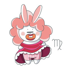 Illustration with white rabbit. Zodiac signs. Bunny Virgo. Virgo Horoscope. Symbol of 2023.