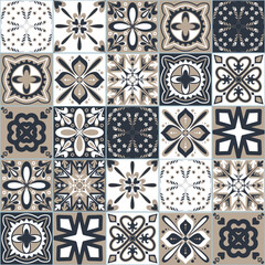 Azulejo spanish style ceramic tile design, graphite beige neutral color vector illustration