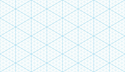 Isometric grid seamless pattern. Outline isometric graph template background. Hexagon and triangles line seamless texture. Vector illustration on white background.