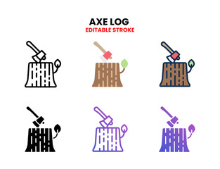 Axe Log icon set vector line, outline, glyph, filled line, flat color, line gradient and flat gradient. Editable stroke and pixel perfect. Can used for digital product, presentation, UI and many more.