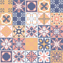 Azulejo ceramic square tiles, spanish mediterranean style purple pink color, vector illustration