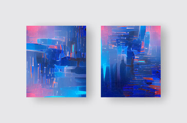 Abstract backgrounds set modern futuristic graphic. Pink, Blue neon background.