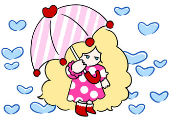 ハートの雨　傘を持った女の子　イラスト