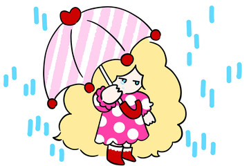 雨の中一人で泣いている女の子　イラスト　寂しい