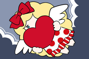 空を飛ぶ恋のキューピッド　イラスト