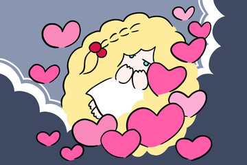 ふわふわ浮いている小さな女の子　イラスト