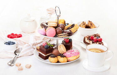 Afternoon tea stand with sweet treats.