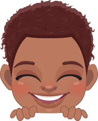 Cute Peekaboo Little Black Boy or American African Kid Peeking Boy Cartoon Design