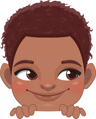 Cute Peekaboo Little Black Boy or American African Kid Peeking Boy Cartoon Design