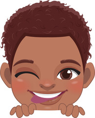 Cute Peekaboo Little Black Boy or American African Kid Peeking Boy Cartoon Design