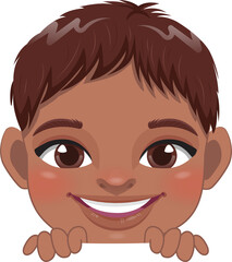 Cute Peekaboo Little Black Boy or American African Kid Peeking Boy Cartoon Design
