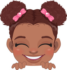 Cute Peekaboo Little Black Girl or American African Kid Peeking Girl Cartoon Design