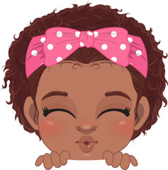 Cute Peekaboo Little Black Girl or American African Kid Peeking Girl Cartoon Design